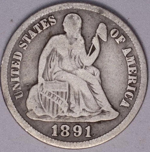 1891 S Seated Liberty Dime VG+