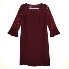 RSVP Talbots Burgundy Lace Sleeve Midi Dress 8 Elegant Cocktail Classic