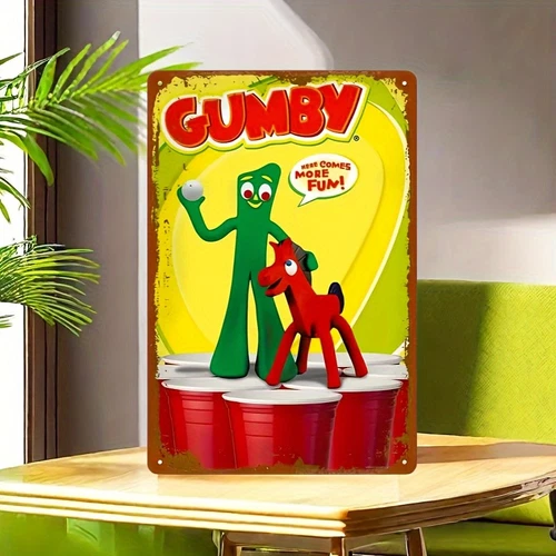 Vintage Gumby & Pokey 8x12 Inch Tin Metal Signs Wall Art - Colorful Tinplate Dec