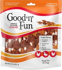 Good ‘n’ Fun Triple Flavor Kabobs Chews for All Dogs, 24 Ounces, Treat Your Dog