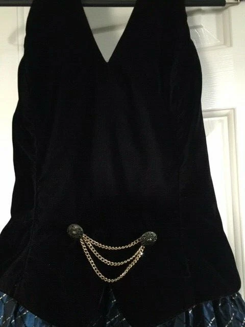 Vestido Scott McClintock Años 80 Formal/Noche S10 Negro Terciopelo Azul/Negro Cuadros Foto 2 de 4