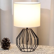 Small Black Table Lamp,Bedside Nightstand Desk Lamps with White Fabric Shade,...