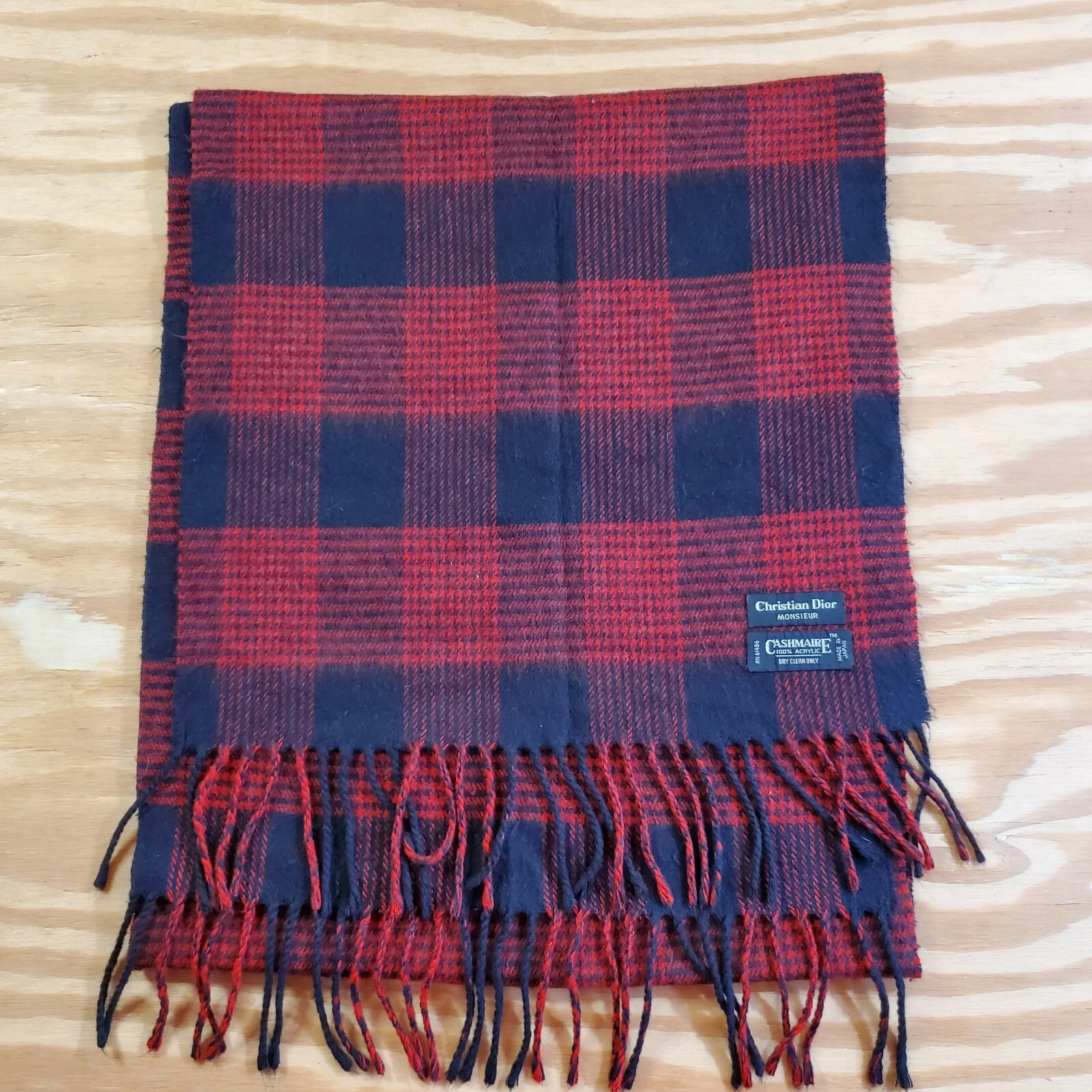 Foulard Christian Dior Cashmaire acrylique unisexe plaid rouge fabriqué au Japon J