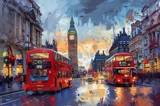 LONDON BIG BEN RED BUS CANVAS PICTURE PRINT WALL ART
