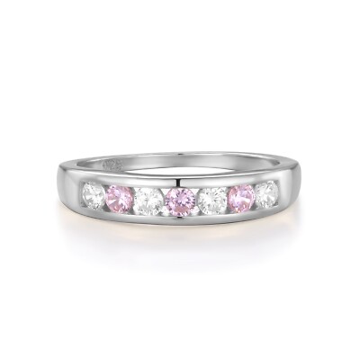 Damen Hochzeit massiv Sterling 925 Silber rosa und weißer Saphir Eternity Ring