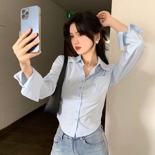 Tight Fitting Women's Cotton Work Shirt Suitable for Spring and Autumn - Picture 9 of 42