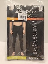 NWT Eddie Bauer Men's Base Layer Pant L Dusty Indigo Navy Blue Brushed Jersey