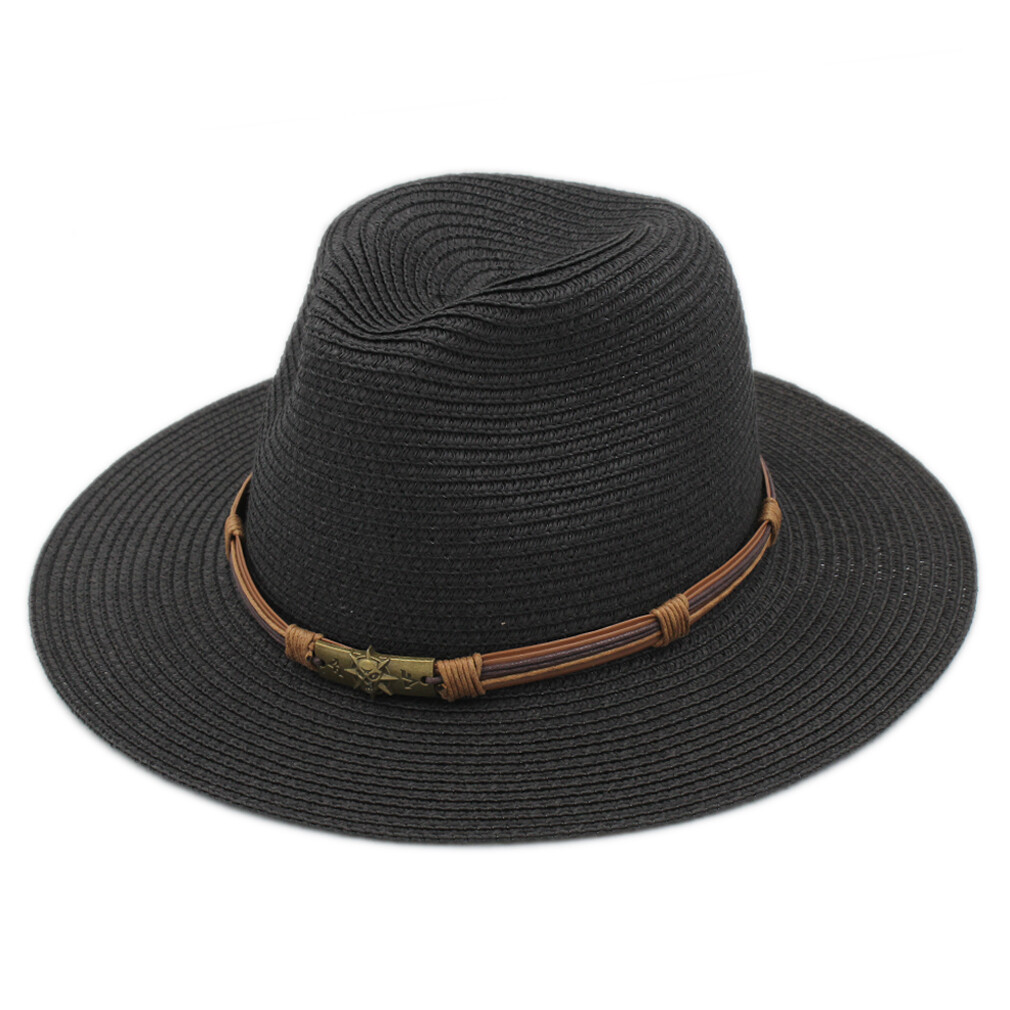 Wide-Brim Straw Fedora Hat with Brown Band Beige & Brown Three Tone Fedora Hat by Montique – Suits & More main image 2