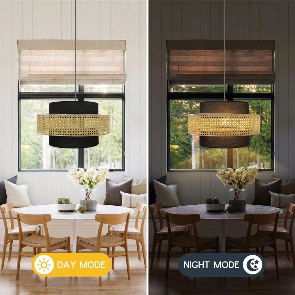 Boho Pendant Light, Rattan Light Fixture Woven Basket Shade Wicker Pendant Light - Image 2 of 4