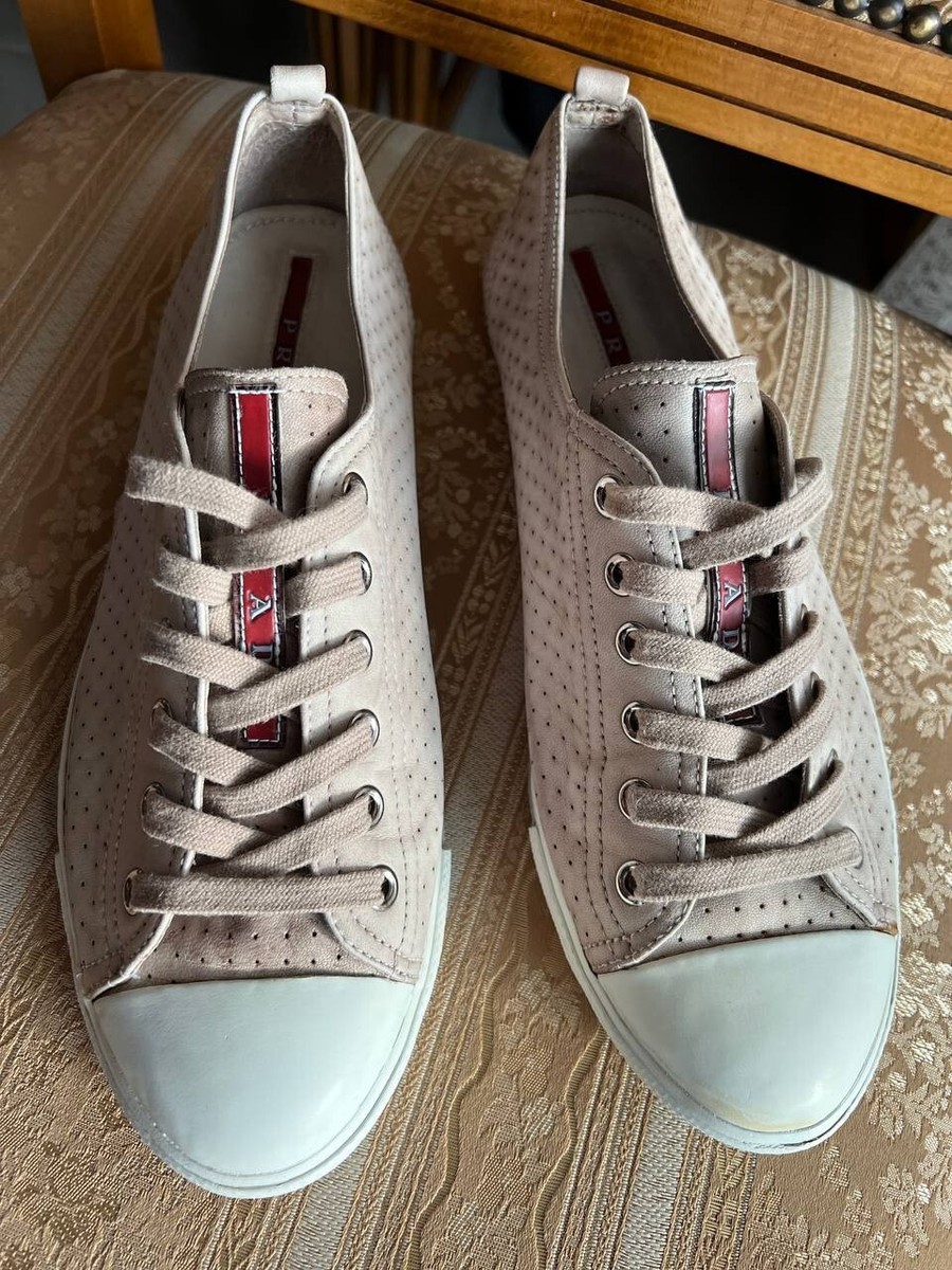 パンプス PRADA PRADA ITALY ORIGINAL 3E4739 WHITE LEATHER SNEAKERS WOMENS