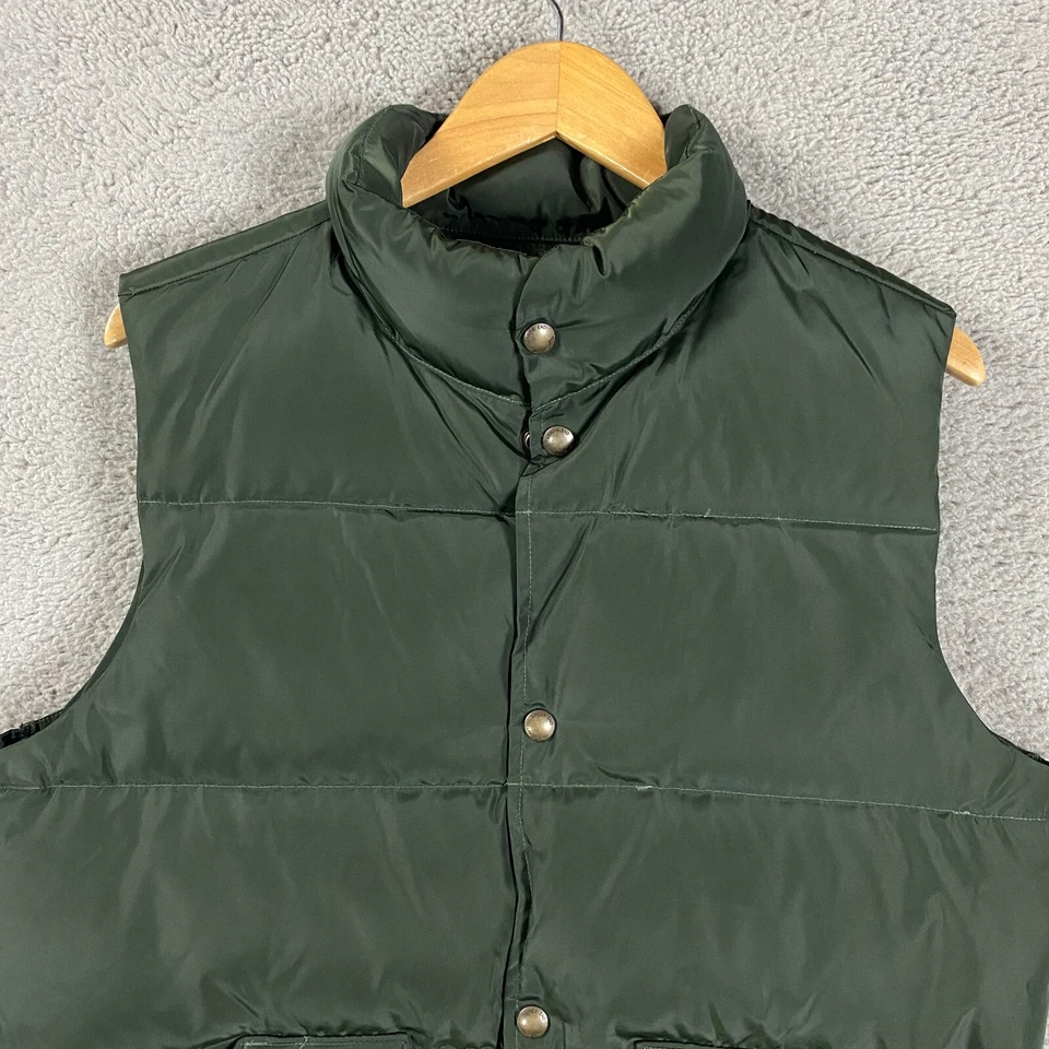 Lands' End Down Feather Puffer Vest Men Small S Green Insulated Puff Snap Jacket - Image 2 of 4
