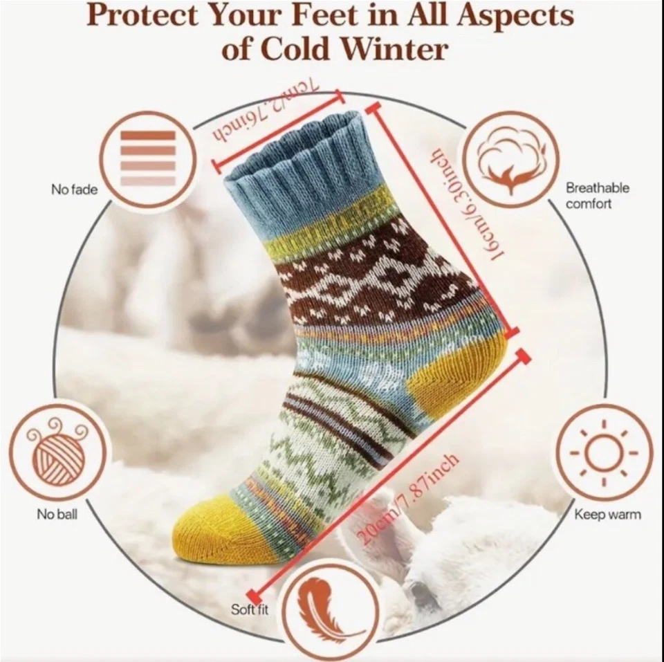 Mujeres Crew Cálido Algodón Térmico Retro Diseño Isla Justa Bota Flojo Invierno Calcetines Foto 4 de 4