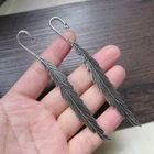 5 Stück Antik Tibetisch Silber Mit Öse Metall Lesezeichen - Feder 12cm