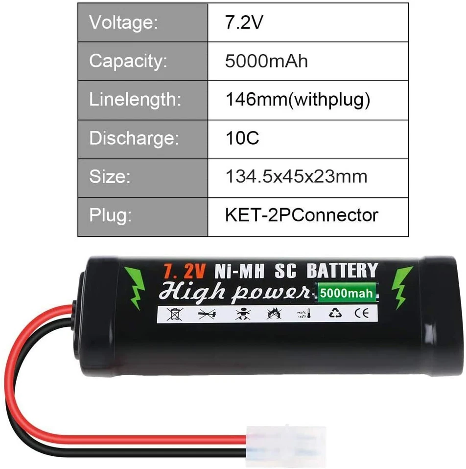7,2v 5000mah Sc Ni-mh Akku Batterie Mit Tamiy-2p Stecker Für Rc Auto Boot Drohne - Bild 3 von 4