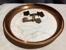 Vintage Hammered Copper Cigar Ashtray with White Glass Insert 2 Stirrups