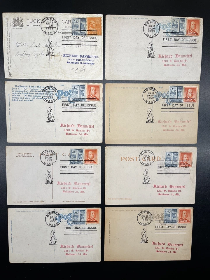 8-Vintage Post Card Lot. FDC. All Dated Jun 17 1959 Boston Mass. #1030 & #1034. - Image 2 of 2