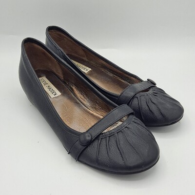 Womens Steve Madden Miraa Black Leather Flats Shoes Size