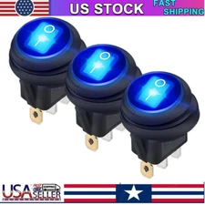3 pcs Blue LED 12V 20A Car Boat ON/OFF Round Waterproof Rocker Toggle Switch US