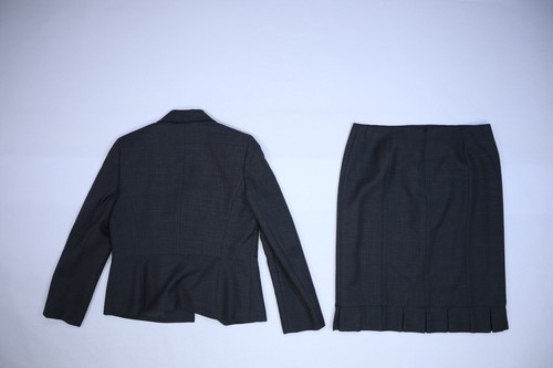 Evan Picone Gray Glen Check Long Sleeve 2 Button Blazer A-Line Skirt Suit 12 - Picture 5 of 10