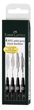 Faber Castell Pitt Artist Pens, Black India Ink, Fineliner, 4 Piece Set, #167115
