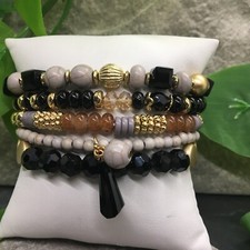 5 PC Handmade Boho Bead Stackable 6.75" Plus Stretch Bracelet Set New A603