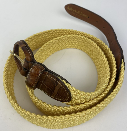 Bullock & Jones Men's Braided Weave Belt Yellow Brown Made in Italy 100/38 LOOK
