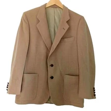 Men's Valentino Blazer - 1980's Scotland Wool Camel Pea Coat Single Breasted