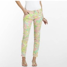 Lilly Pulitzer Worth Skinny Mini Zip Pants Chin Chin Print - Size 4