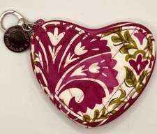 Coin Purse Pink Floral Vera Bradley Sweetheart Keychain Heart Charm Zipper Pouch