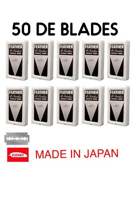 50 FEATHER Hi-Stainless Platinum Double Edge Safety Razor Blades 10 Packs of 5