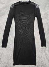 Pretty Little Thing Dress Womens Size 4 Black Sheer Midi Bodycon Stretch