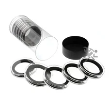 Black Capsule Tube & 10 High Relief 38mm Black Rings Coin Holders Queen's Beast