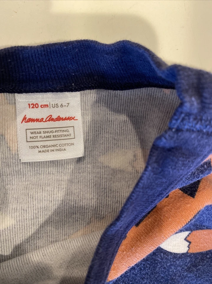 Top de pijama orgánico Hanna Andersson para niño talla 6-7 azul/naranja/blanco zorro Foto 2 de 4