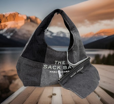 AUTH NWT Marc Jacobs The Sack Patchwork Black Denim Cotton Large Shoulder Hobo