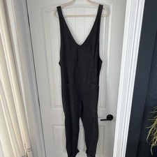 We The Free Black Denim Sleeveless Jumpsuit Women  s Size S V-Neck Pockets