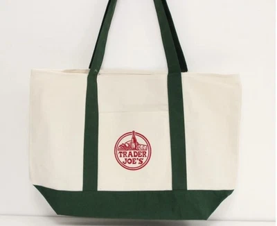 TRADER JOE'S Trader Joe’s Canvas Tote Eco Shopping Bag LARGE GREEN Limited Seasonal Edition