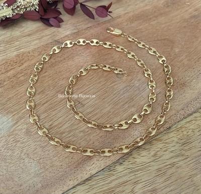 Chaîne Pour Homme Maille Grain De Café - 9mm X 50cm, Plaqué Or 18 Carats, Neuf Avec étiquettes