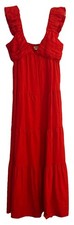 JASON WU SZ Medium M Red Pleat Ruffle Maxi Tiered Smocked Bodice  Linen  Dress