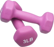 FUXION Neoprene Dumbbell Hand Weights, Sets of 2 Hexagon 3lb Pair, 3lbs pink 