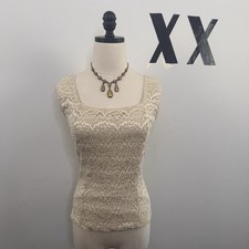 Vintage 90s Lace Square Neck Fitted Top Grunge Indie Fairy M