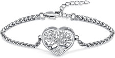 Cremation Jewelry Tree of Life Heart Urn Bracelet for Human Ashes for Women Men