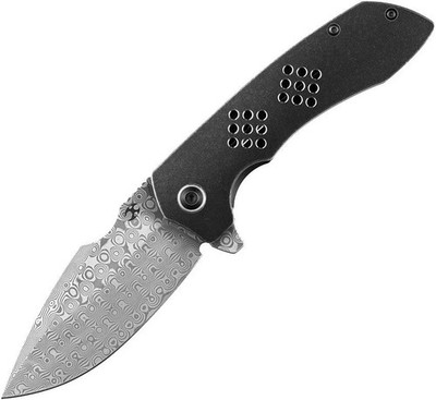 Kansept Knives Entity Framelock Damascus Folding Pocket Knife 3.5in Blade Black