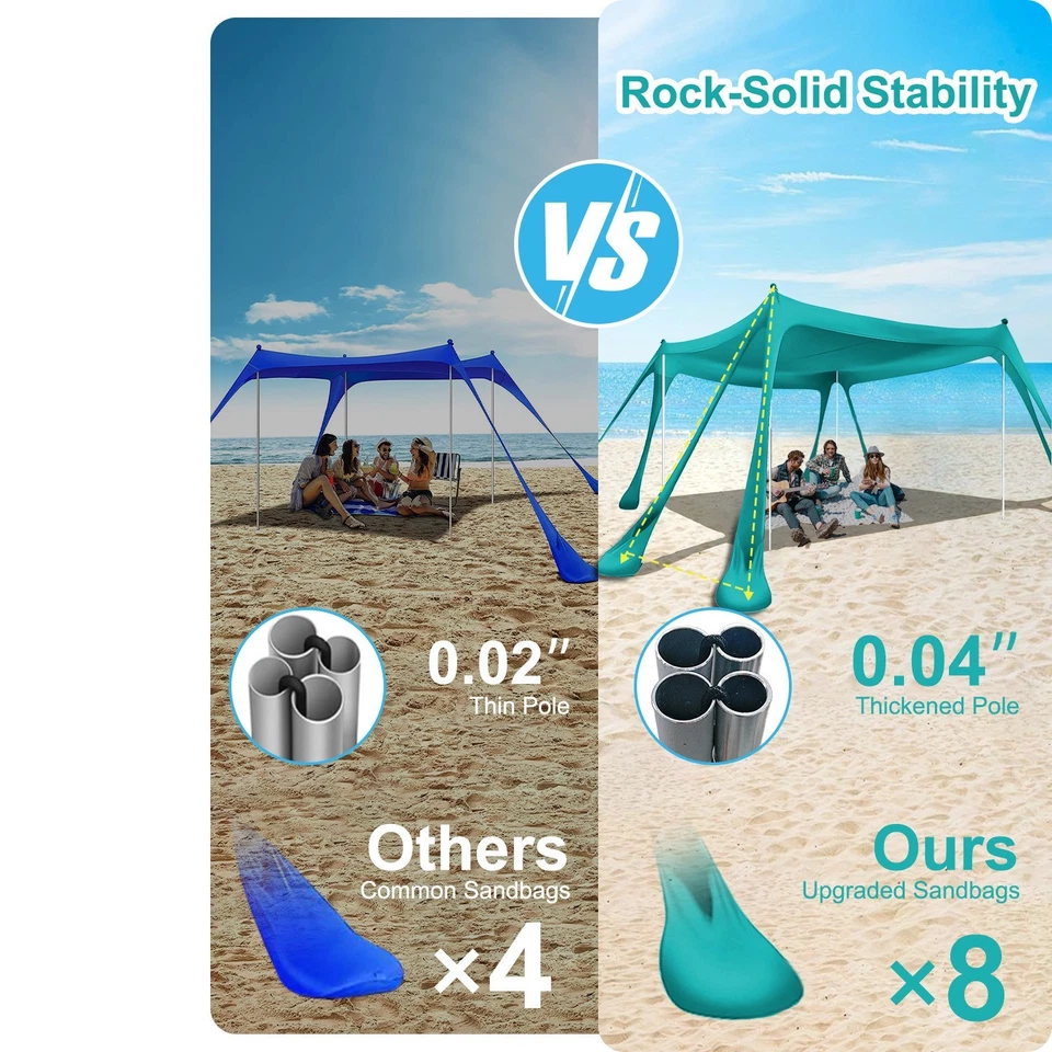 Tienda de playa portátil refugio solar con 8 bolsas de arena 10x10 pies, Upf50+ protección UV Foto 2 de 4