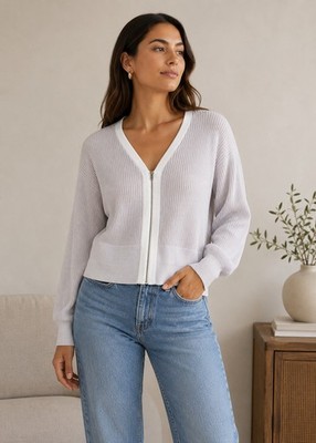 RHONE Pars Pars V-neck Ribbed Cardigan in Grey Lavender Ultrasoft Women's XS NWT