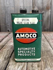 NOS Unopened Vintage 1 Gal AMOCO Valve Stem #586 Motor Oil Tin Can Advertising
