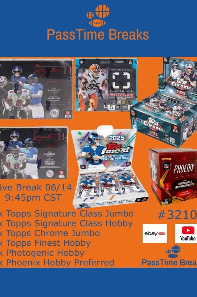 2025 TOPPS SIGNATURE CLASS FINEST CHROME FOOTBALL - 6x Box Hobby BREAK 3210