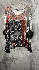 John Mark Boho Artsy Tunic Blouse Black White Mixed Pattern Patchwork Size 3X