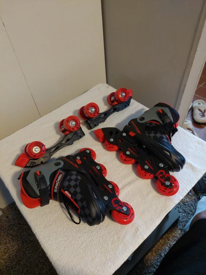 ROLLER DERBY 2N1 Inline Boy's Size 3-6 Roller Skates Black Red - FAST BEARINGS - Image 2 of 4
