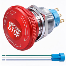 22mm Stainless Steel Latching Emergency Stop Push Button Switch 1NO 1NC with Plu