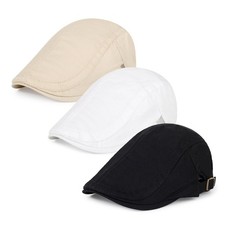 3Pcs Cotton Newsboy Hat for Men Cool Adjustable Flat Cap  -Black white khaki